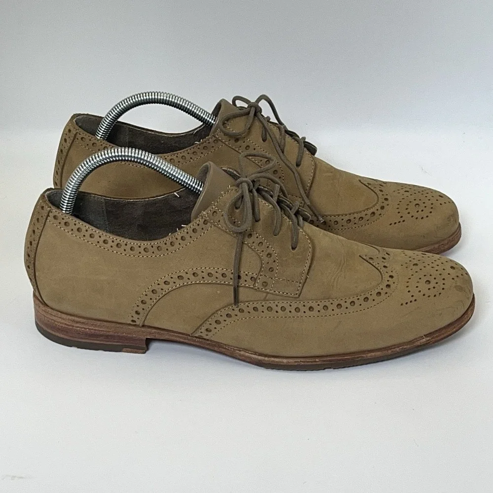 Rockport Brown Suede‎ Leather Tan Wingtip Oxford Dress Shoes Men's 9 Worn Once